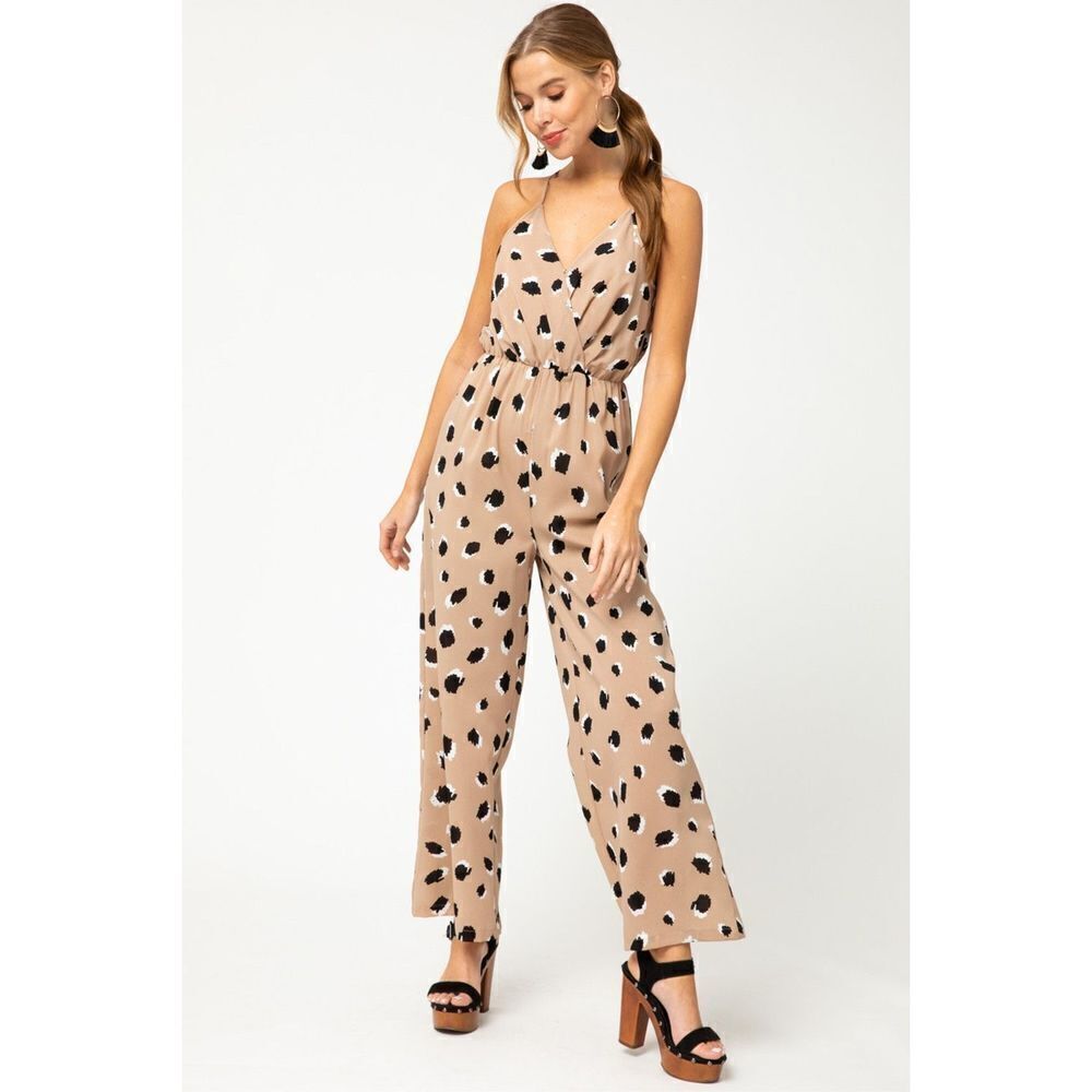 Urban Outfitters Entro Leopard Taupe Jumpsuit Size S